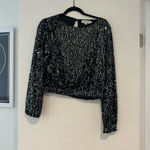Black with silver/black sequin cropped long sleeve